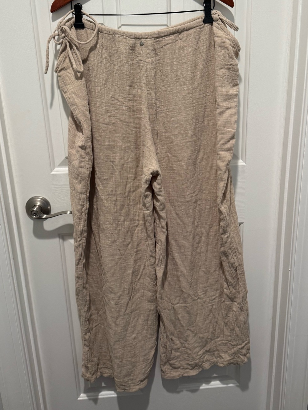 Rusty Beige Gauze Linen Wide-Leg Pants Size XL - Picture 11 of 16